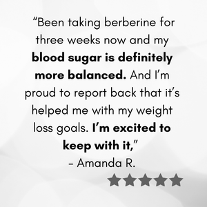 Text review of berberine's effect on blood sugar and weight loss with a five-star rating.