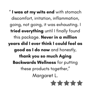 Five-star review for Gut Vitality products with a white background