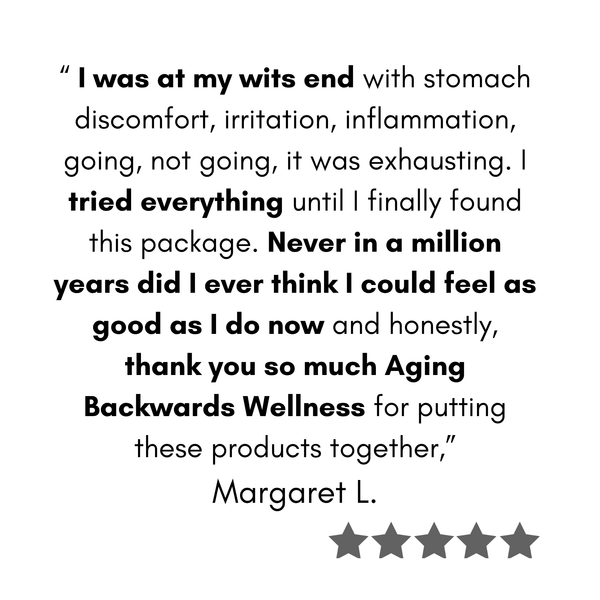 Five-star review for Gut Vitality products with a white background