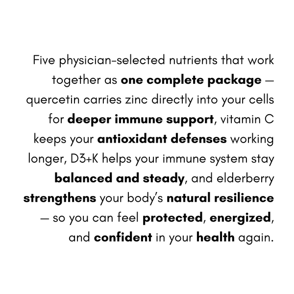 Text describing five physician-selected nutrients and their benefits on a white background