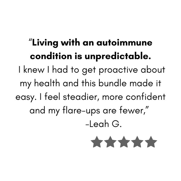 Text review of an autoimmune condition management bundle with a five-star rating.