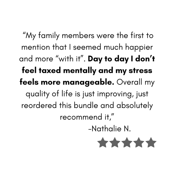 Five-star review with a quote from Nathalie N. on a white background