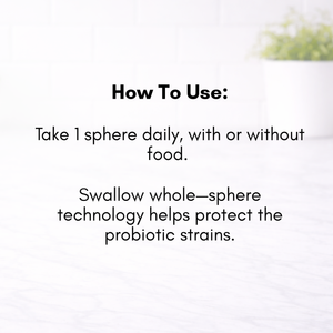 Text instructions on how to use the Probio Vitality supplement with a blurred background