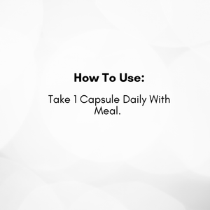 Text instruction on how to use a capsule daily with a meal on a white background